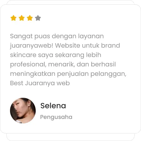 Testimoni Selena seorang pengusaha skincare yang merasa puas dengan layanan Juranyaweb karena website brand miliknya menjadi lebih profesional dan meningkatkan penjualan.