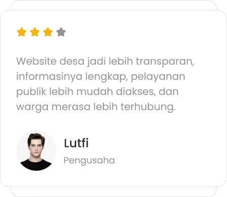 Testimoni Bapak Lutfi mengenai website desa yang menjadi lebih transparan, informasi lengkap, dan memudahkan warga untuk merasa lebih terhubung dengan pemerintah desa.